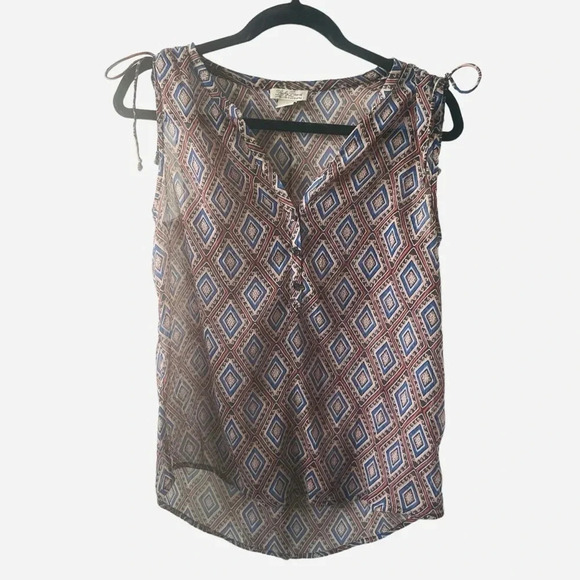 Lucky Brand Sheer Geometric Top Size Small Boho Print - Picture 1 of 6